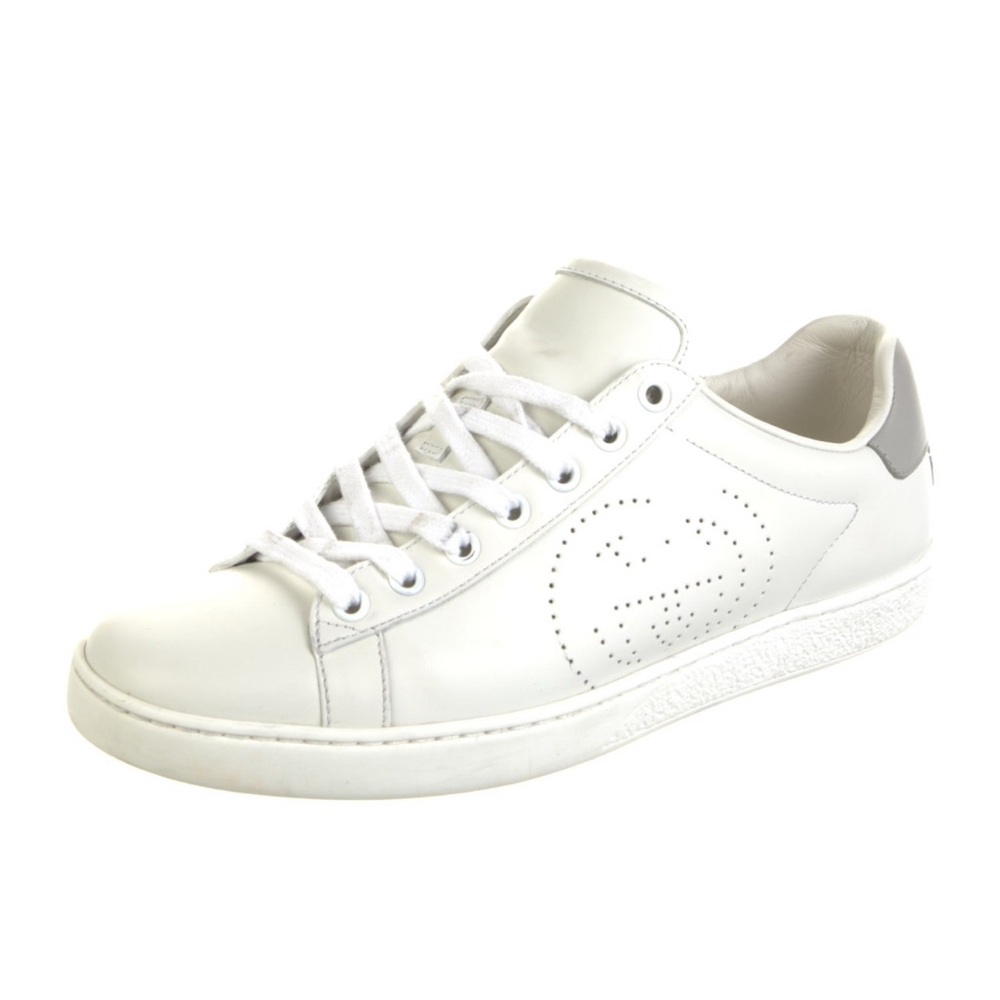 Gucci White Gray Sneakers Minimalist Designer 8.5 38.5 9 G logo tennis shoes - Picture 2 of 8